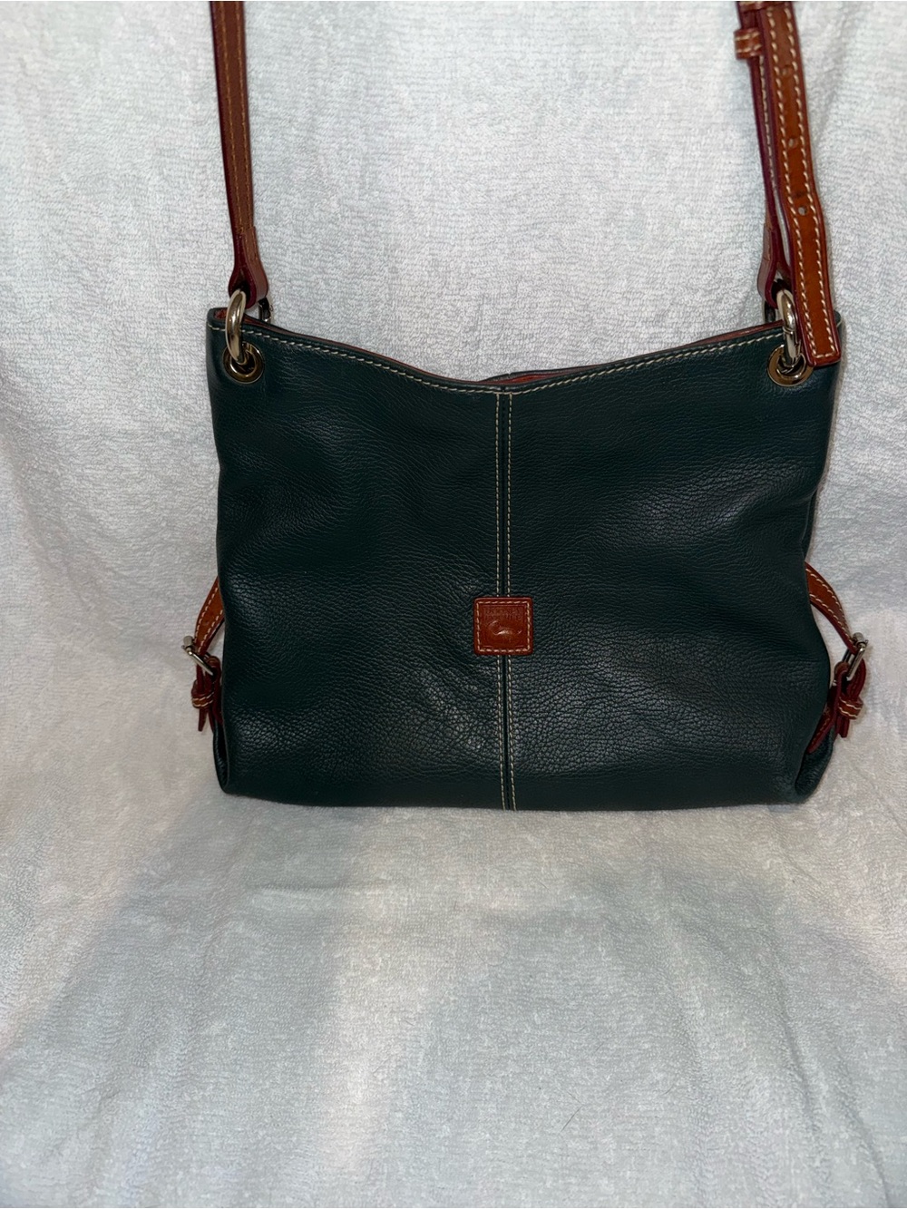 Vintage Dooney and Bourke Dark Green Leather Shoulder Bag with Brown Trim